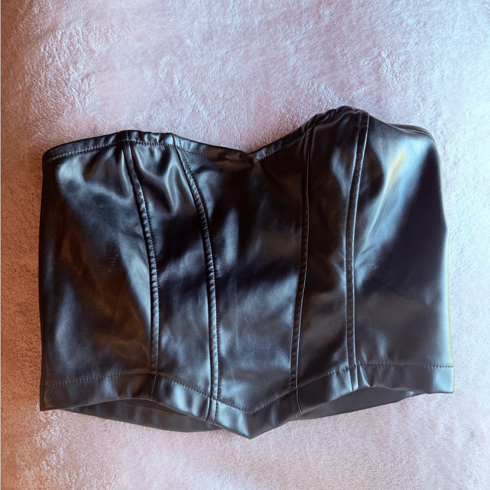 Black Faux Leather Strapless Top